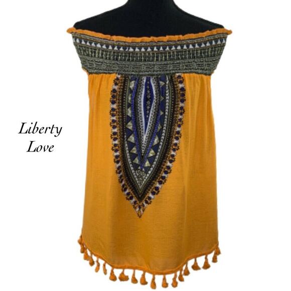 Liberty Love Orange Boho Tassel Trim Blouse Size L - Picture 1 of 8